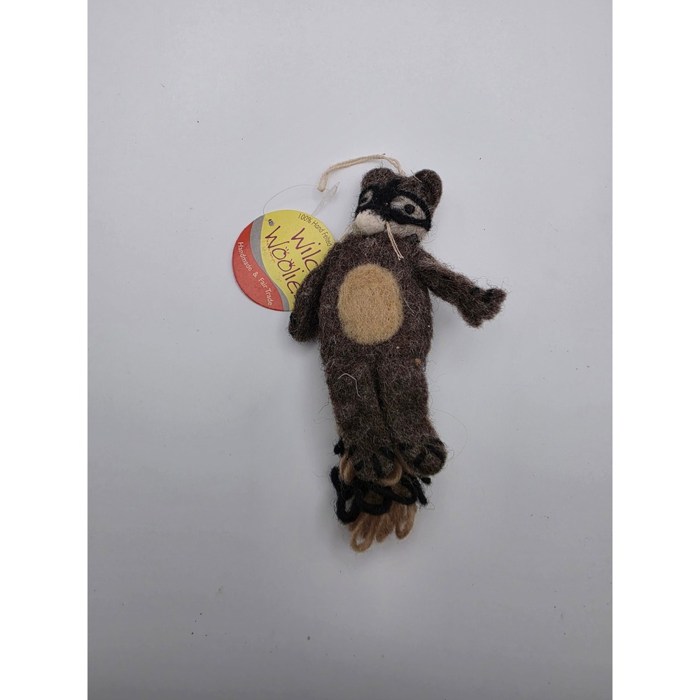 Wild Woolies Raccoon Ornament Hand Felted Natural Wool Fair Trade Animal Brown